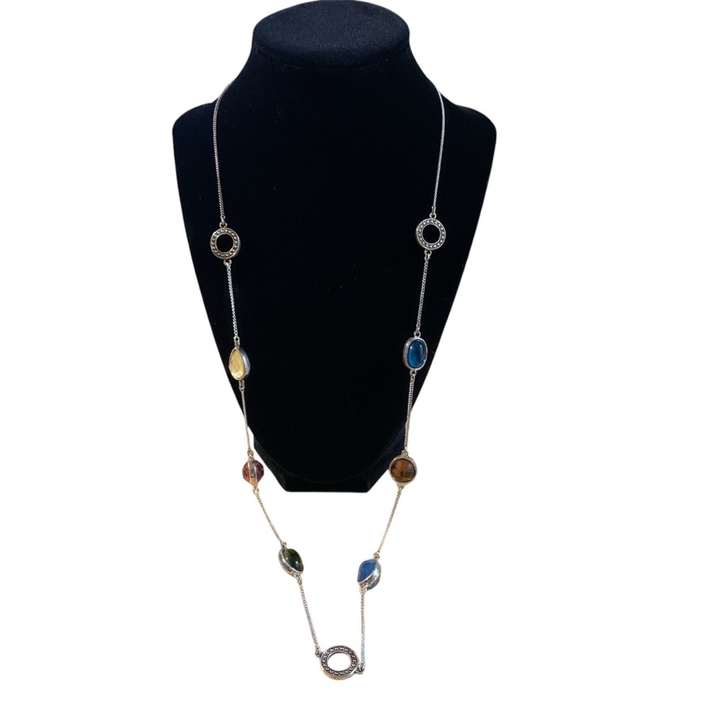 Avon sparkling long chain and station link Multicolor Gemstone Necklace NIB 2009